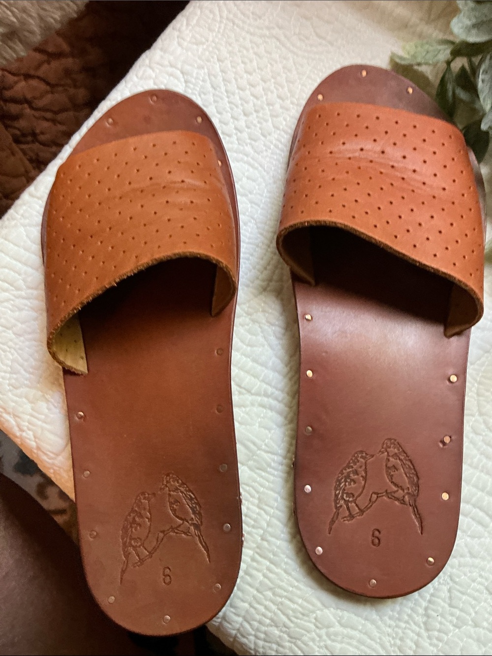 beek Brown Perforated Leather Slide Sandals
